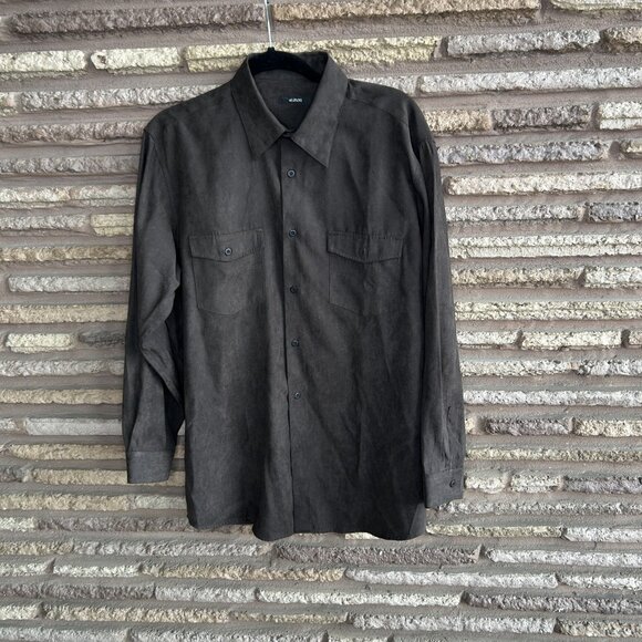 Alfani Men's Vintage Brown Ultrasuede Look Button Front Shirt Size Medium - Picture 6 of 7
